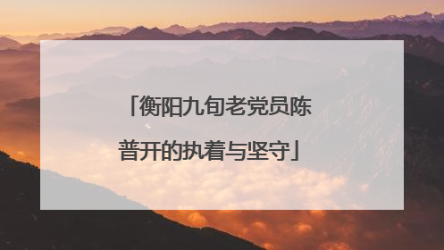 衡阳九旬老党员陈普开的执着与坚守